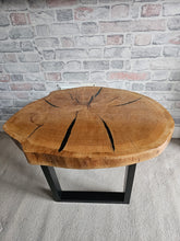 Load image into Gallery viewer, Natural Oak & Black Resin Coffee Table with Contemporary Iron Base