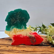 Load image into Gallery viewer, Africa Resin Art – Red, Yellow & Green with Botanical Detail