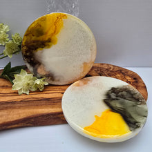 Load image into Gallery viewer, Yellow Swirl Handmade Resin Coaster Duo