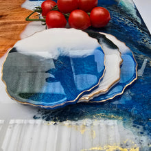 Load image into Gallery viewer, Blue & White Resin Coaster Set with Gold Edge – Set of 3