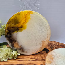 Load image into Gallery viewer, Yellow Swirl Handmade Resin Coaster Duo