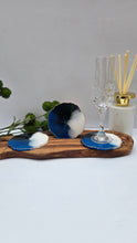 Load image into Gallery viewer, Blue & White Resin Coaster Set with Gold Edge – Set of 3