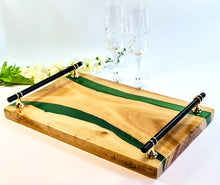 Load image into Gallery viewer, Verdant Valley Handcrafted Oakwood Serving Tray with Deep Green Resin Stripe