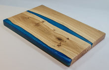 Load image into Gallery viewer, Jazzy Blue Handcrafted Oak Serving Tray - Chic & Rustic with Epoxy Detailing