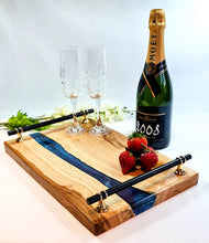 Load image into Gallery viewer, Epoxy Oak Serving Tray - Handcrafted, Blue-Purple Gradient with Bespoke Colour Options