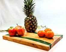 Load image into Gallery viewer, Verdant Valley Handcrafted Oakwood Serving Tray with Deep Green Resin Stripe