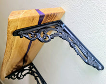 Load image into Gallery viewer, Handcrafted Purple Oakwood Shelf/Centrepiece with Victorian Iron Brackets