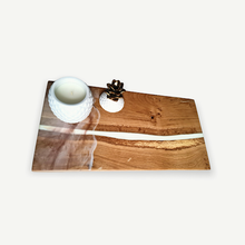 Load image into Gallery viewer, Arctic Streak Handcrafted Oakwood Centrepiece/Shelf with Pure White Resin Line