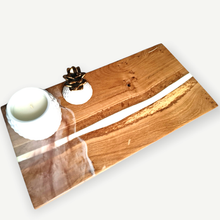 Load image into Gallery viewer, Arctic Streak Handcrafted Oakwood Centrepiece/Shelf with Pure White Resin Line