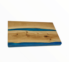 Load image into Gallery viewer, Jazzy Blue Handcrafted Oak Serving Tray - Chic & Rustic with Epoxy Detailing