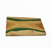 Load image into Gallery viewer, Verdant Valley Handcrafted Oakwood Serving Tray with Deep Green Resin Stripe