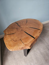 Load image into Gallery viewer, Natural Oak &amp; Black Resin Coffee Table with Contemporary Iron Base
