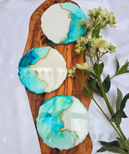 Load image into Gallery viewer, Aqua Blue Whispers Resin Coasters - Blue Hues Abstract Collection
