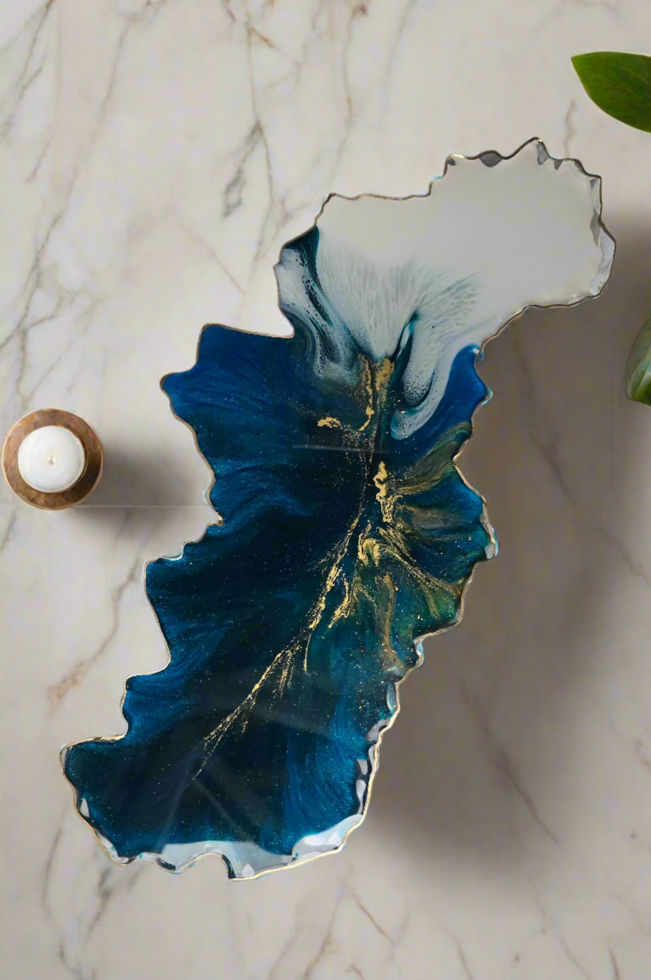 Midnight Blue & Ivory Resin Tray with Gold Detail