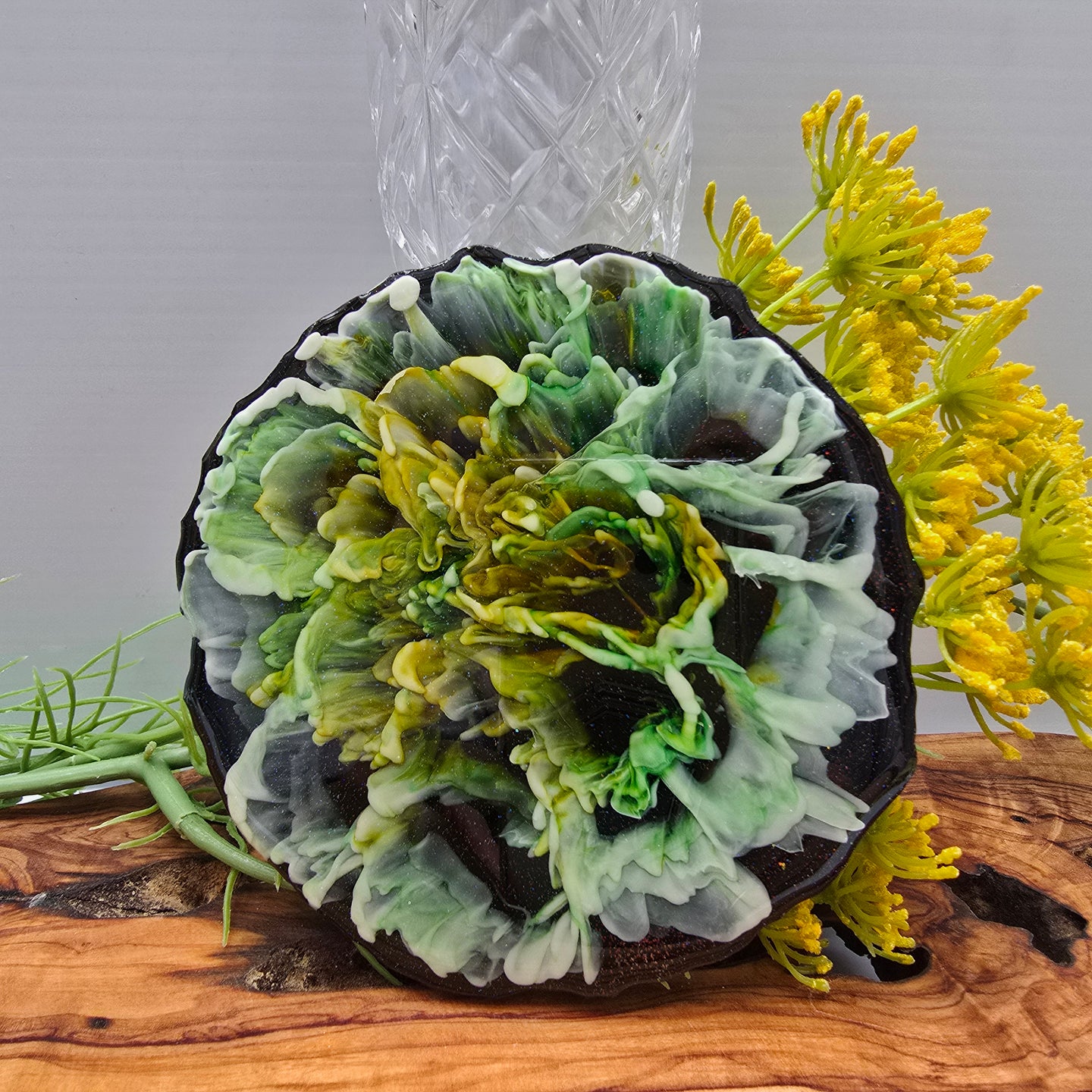 Green Petal Resin Coaster Set – Set of 2