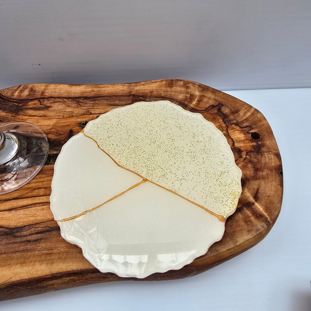 Ivory & Gold Resin Coaster Set of Three – Handmade Elegance
