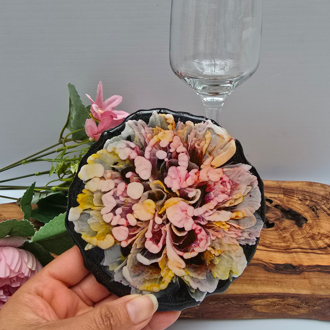 Handmade Floral Resin Coaster – Pink Bloom (Single Piece)