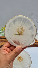 Load image into Gallery viewer, Set of 5 Handmade Resin Coasters – White Bloom with Gold Detail
