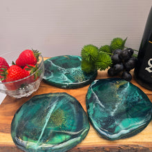 Load image into Gallery viewer, Emerald Resin Coasters – Handmade Artisanal Set of Four
