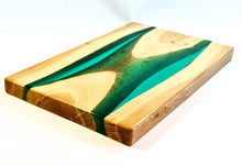 Load image into Gallery viewer, Emerald Whisper Handcrafted Oakwood Serving Tray with Lush Green Resin Art
