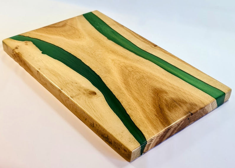 Verdant Valley Handcrafted Oakwood Serving Tray with Deep Green Resin Stripe