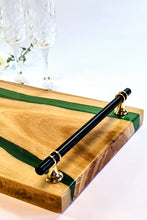 Load image into Gallery viewer, Verdant Valley Handcrafted Oakwood Serving Tray with Deep Green Resin Stripe

