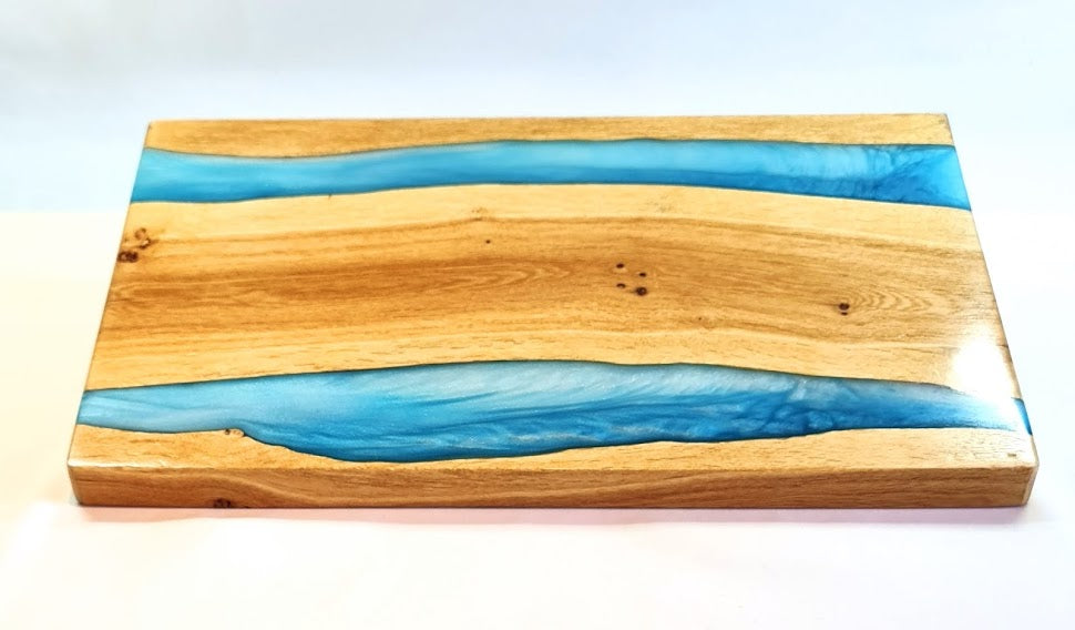 Blue Sky Handcrafted Oak Serving Tray with Bespoke Epoxy Detail