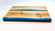 Load image into Gallery viewer, Jazzy Blue Handcrafted Oak Serving Tray - Chic &amp; Rustic with Epoxy Detailing
