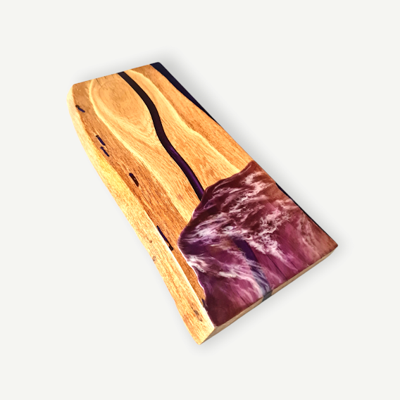 Handcrafted Purple Oakwood Shelf/Centrepiece with Victorian Iron Brackets