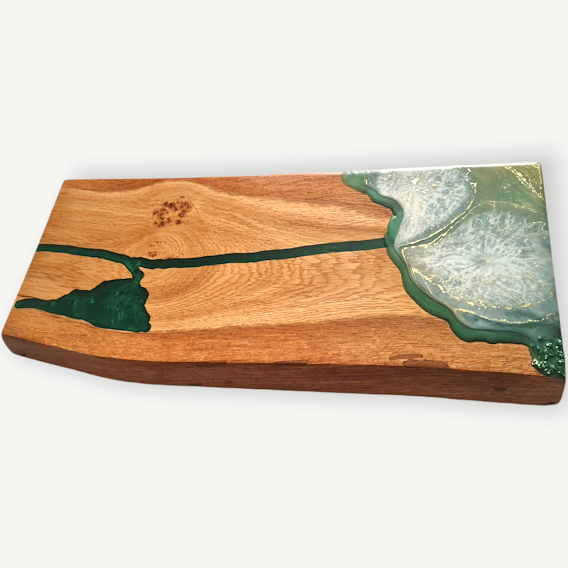 Forest Whisper Oakwood Centrepiece with Enchanted Green Resin Art