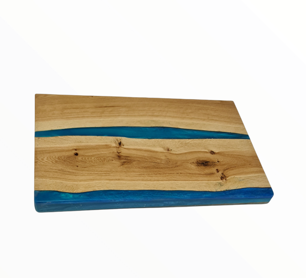 Jazzy Blue Handcrafted Oak Serving Tray - Chic & Rustic with Epoxy Detailing